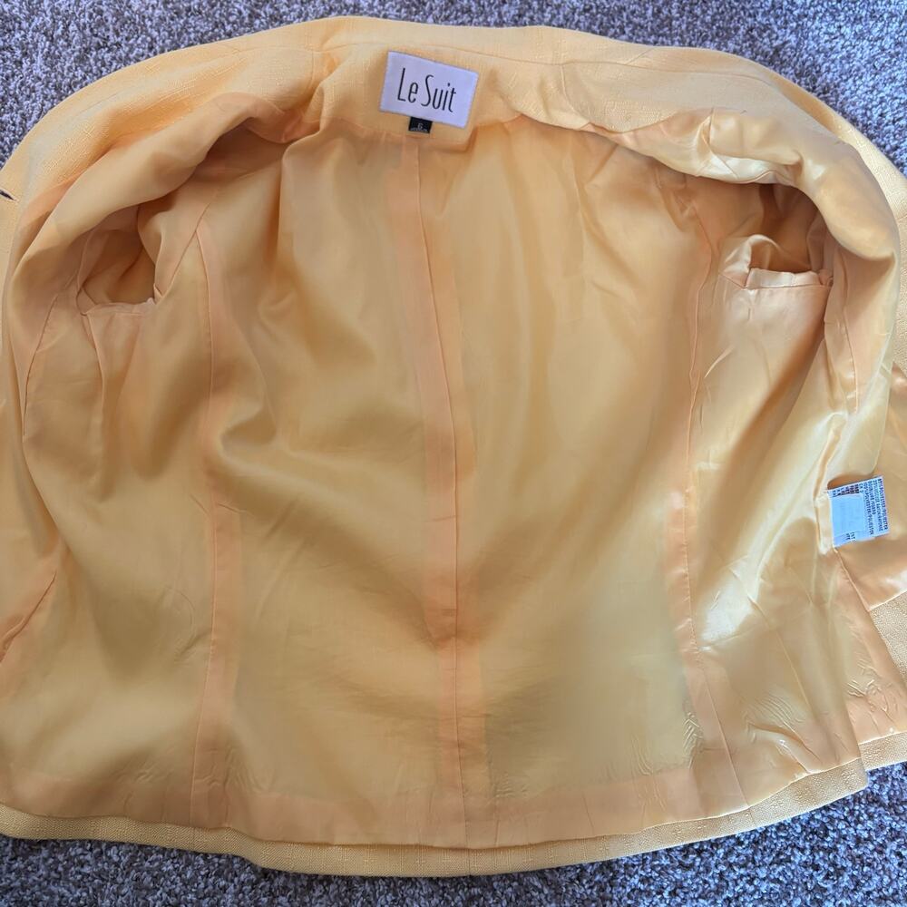 Vintage Le Suit Sunshine Lemon Yellow Fitted Blazer Y2K Mod Short Sleeve Size 6 - Picture 12 of 14